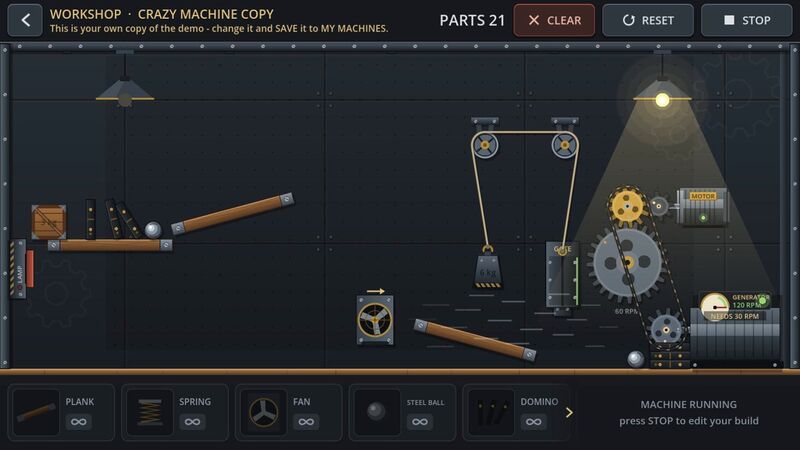 Workshop sandbox running an editable copy of the Crazy Machine demo.